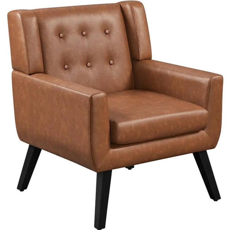 Button Tufted Armchair with Solid Wood Legs by Yaheetech