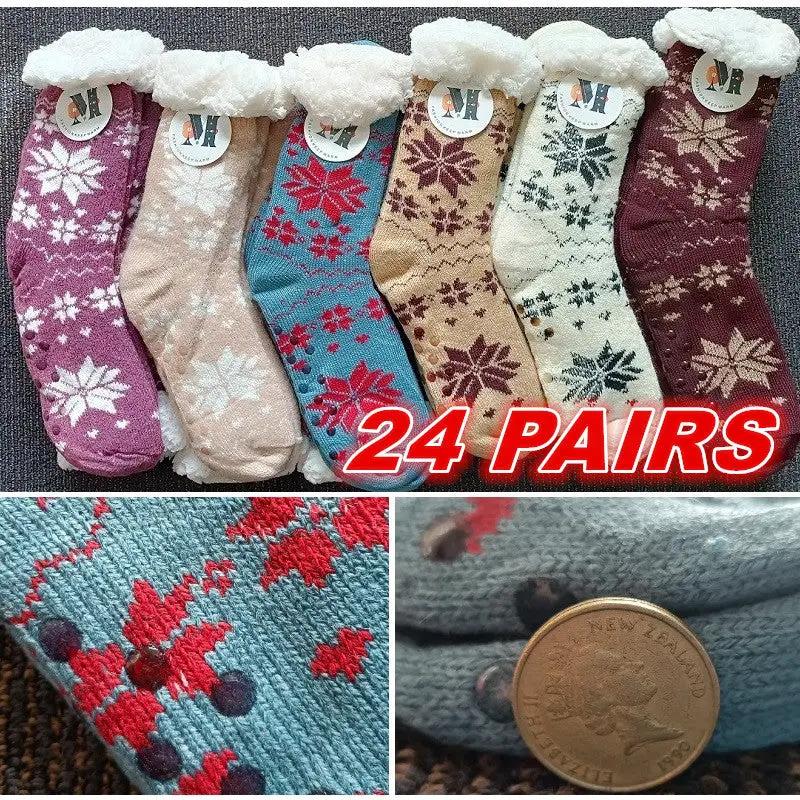 24 Pairs Womens Slipper Fuzzy Socks Winter Super Warm Soft Socks with Grippers by dealonline.co.nz