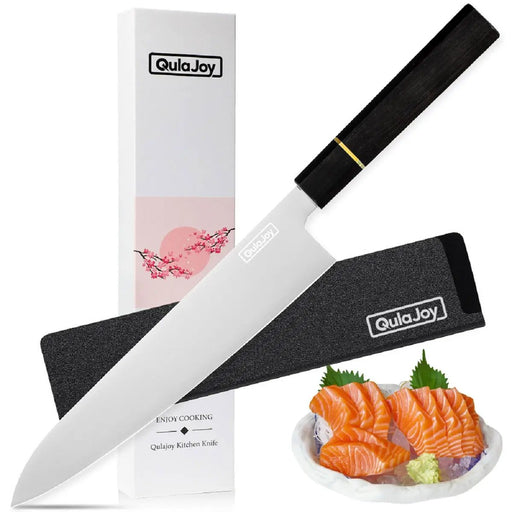 Qulajoy Classic 9 Inch Japanese Gyuto Chef Knife - Handcrafted VG-10 Steel Core Forged Mirror Blade - Octagonal Ebony Wood Handle With Sheath - Gyuto by China Dropship