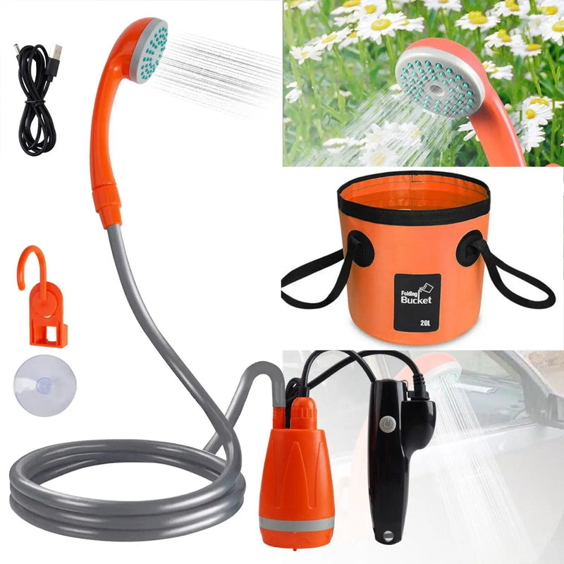 Portable Camping Shower Kit with Folding Bucket by salelink.co.nz