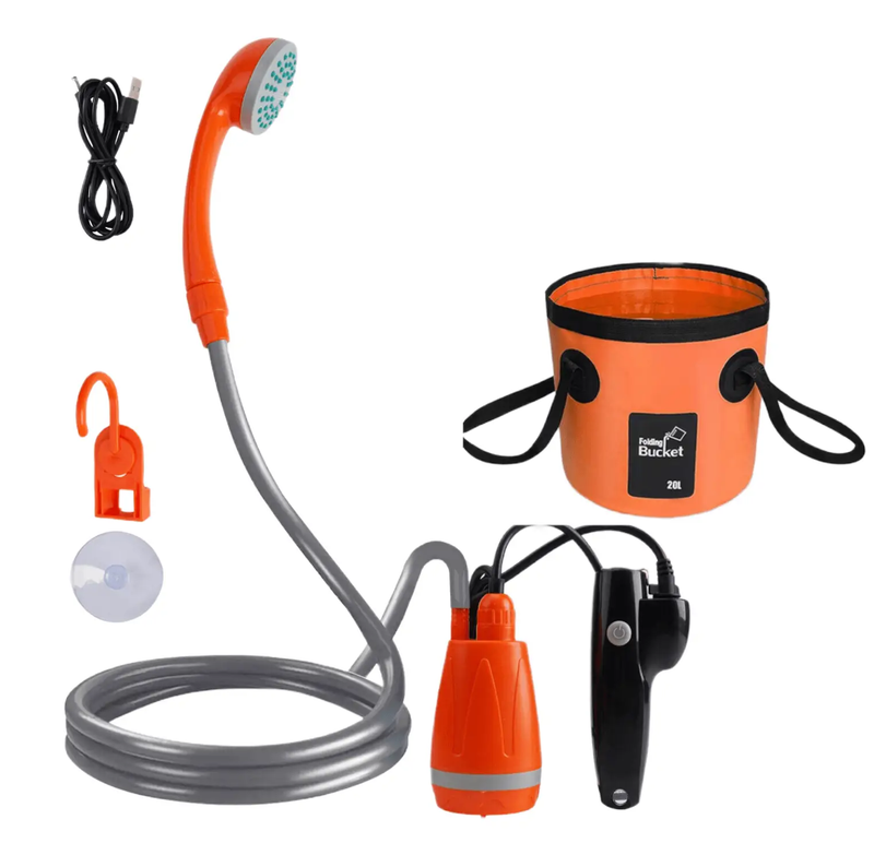 Portable Camping Shower Kit with Folding Bucket by salelink.co.nz