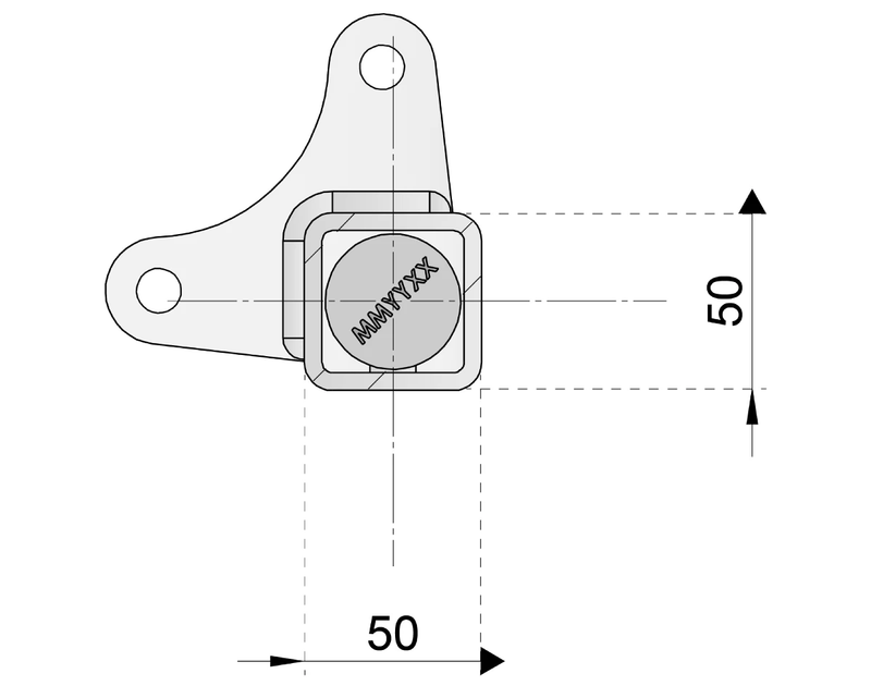 Straight Beam Axle - Disc-Braked - 1500kg - Bare Metal diagram showing dimensions 50mm x 50mm.