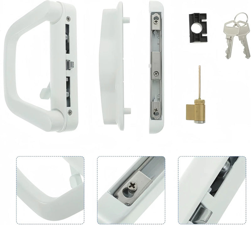 Patio Sliding Door Handle Set with Lock White by salelink.co.nz
