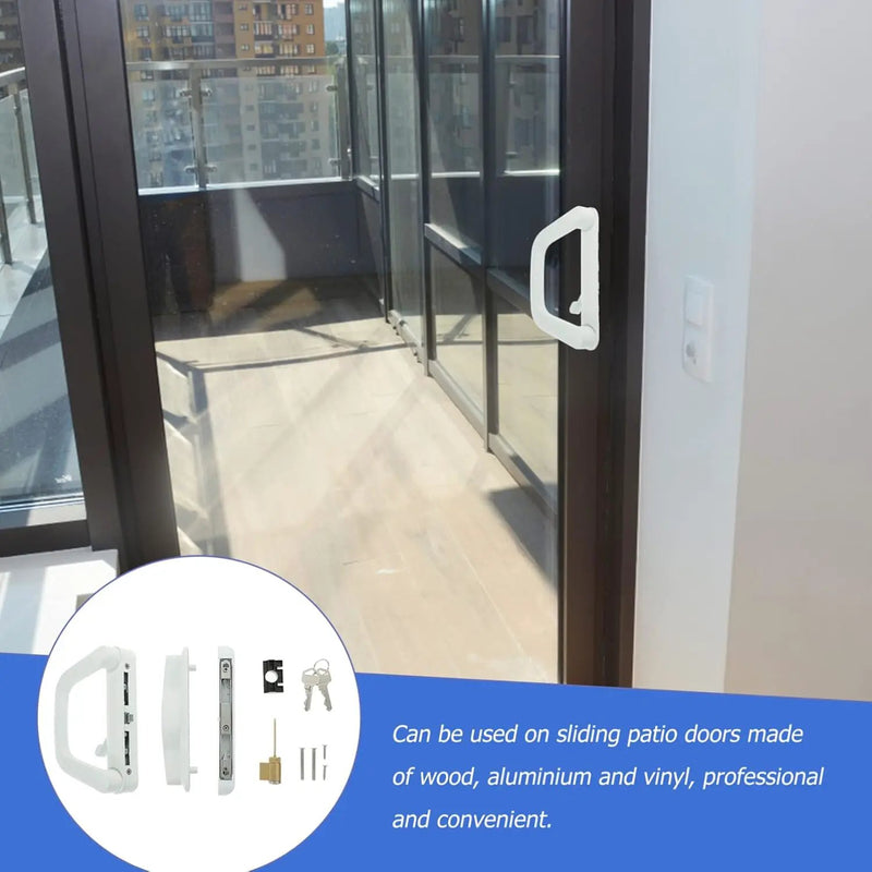 Patio Sliding Door Handle Set with Lock White