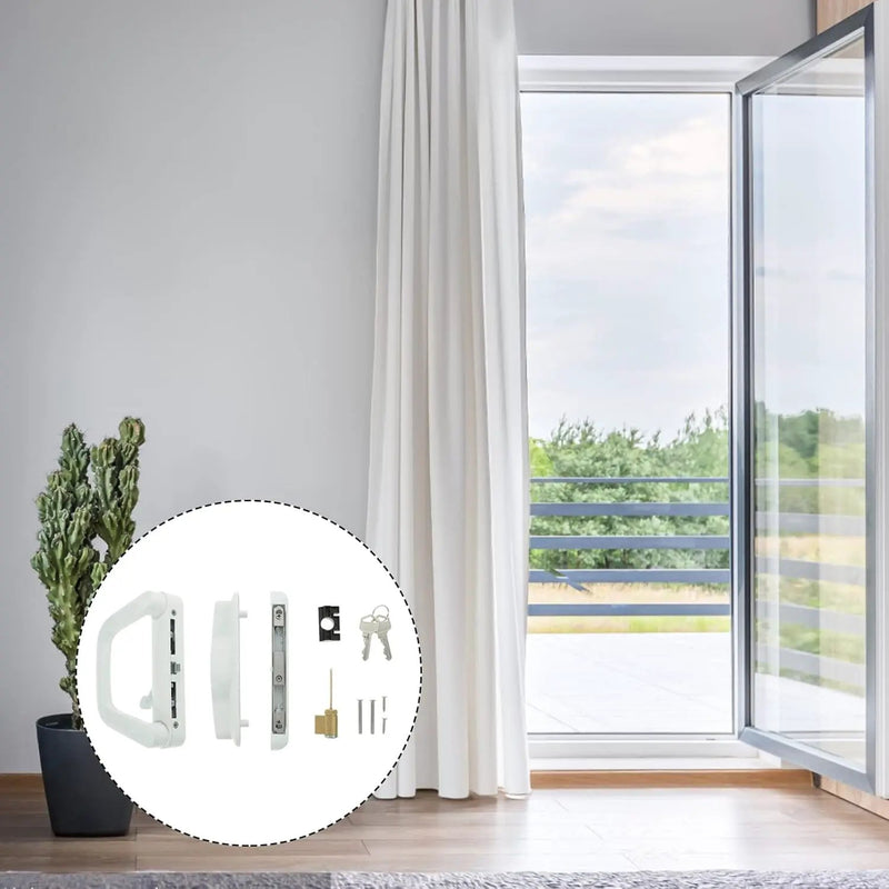 Patio Sliding Door Handle Set with Lock White by salelink.co.nz