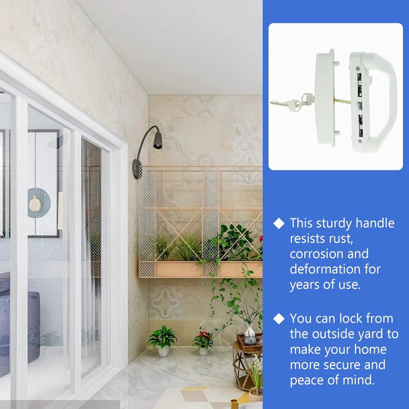 Patio Sliding Door Handle Set with Lock White by salelink.co.nz