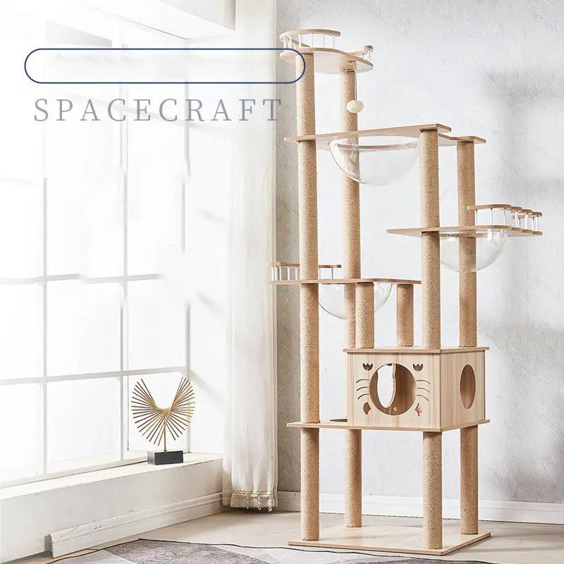 185cm Modern Multi-Level Large Real Solid Wood Cat Tree, Luxury Wooden Cat Tower by dealonline.co.nz