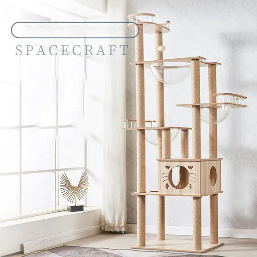 185cm Modern Multi-Level Large Real Solid Wood Cat Tree, Luxury Wooden Cat Tower by dealonline.co.nz