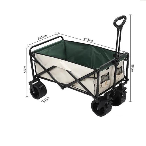 Foldable Outdoor Trolley Picnic Camping Cart 360° Rotating Wheels - Beige&Green by dealonline.co.nz
