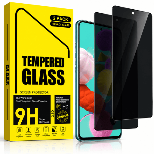 techplus Screen protector Samsung Galaxy A51 Privacy Tempered Glass Screen Protector (2 Pack) – 9H HD Anti-Spy, 2.5D Rounded Edge, Impact & Scratch Resistant Samsung Galaxy A51 Privacy Glass Screen Protector