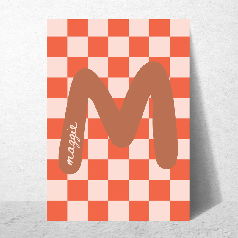 Initial Checks Blue (Personalised) by Blank Wall Print Shop