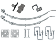 Multi Leaf Spring Kit components including springs, hangers, bolts, slippers, and U-bolts for vehicle suspension.