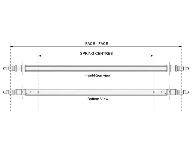 Straight Beam Axle - Multi-Hub - 3000kg - Galvanised detailed dimensions and views