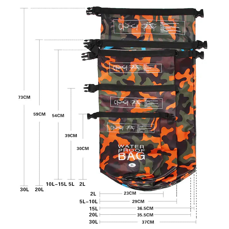 Camouflage PVC Waterproof Dry Bag - Outdoor Waterproof Storage for Camping & Water Sports by Mead's Supply & Equipment Outfitters limited