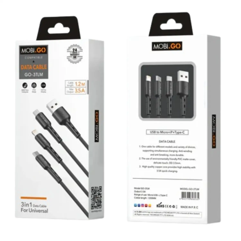 Mobigo 1.2m 3 in 1 cable GO3TLM by 9eight5