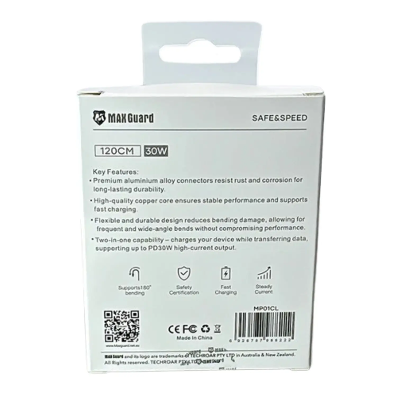Maxguard 1.2m 30W Type-C to Lightning Cable MP01CL by 9eight5