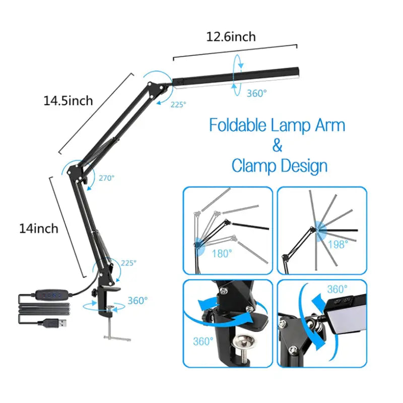 g8buynz g8buynz Swing Arm LED Desk Lamp with Clamp 3 Color Modes 10 Brightness Levels Black Swing Arm LED Desk Lamp with Clamp 3 Color Modes 10 Brightness Levels Black