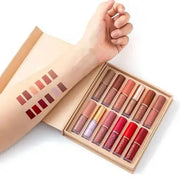 12 Color Book Lip gloss Set Vegan Organic Non-Stick Cup Waterproof Velvet Matte Liquid Lipstick by Poppy Gifts
