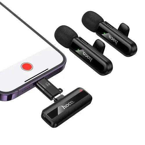 Dual Wireless Digital Microphone w/ USB-C Connector + Lightning Adaptor, DSP Noise Cancellation by BroDeals