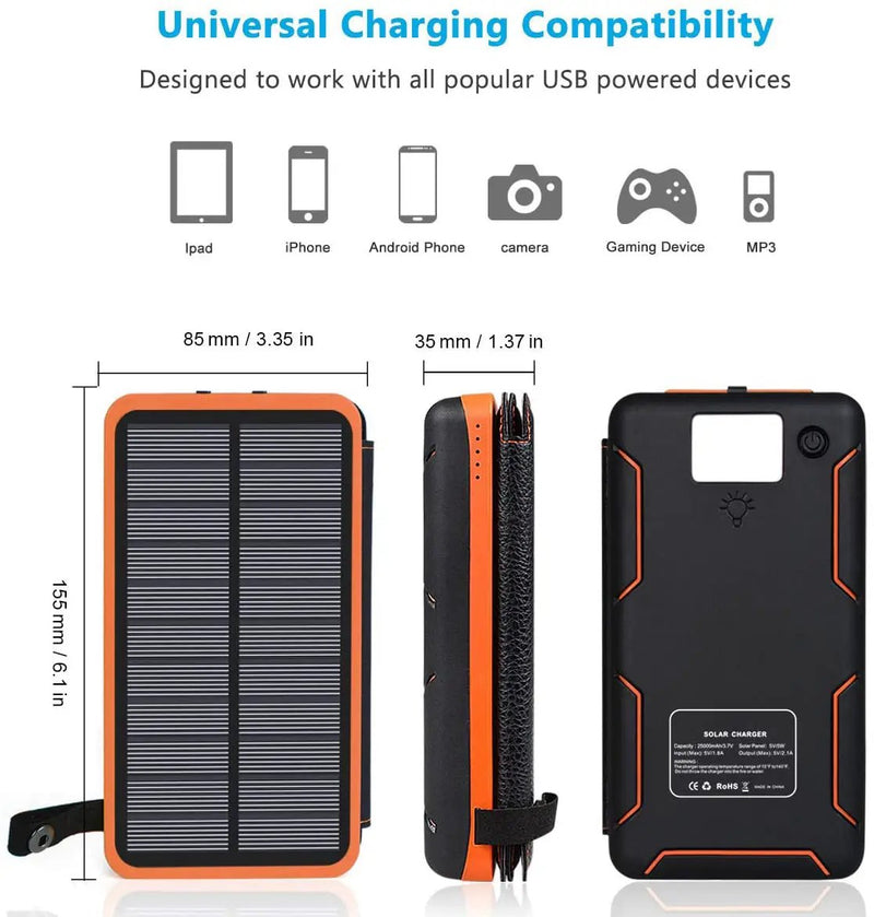Solar Power Bank with 4 Panels 25000mAh by salelink.co.nz