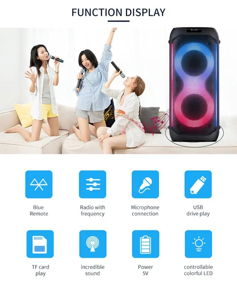 Kiwi Grab Kiwi Grab Bluetooth party speaker with microphone 2 x 6.5″ bass Partybox 610 Bluetooth party speaker with microphone 2 x 6.5″ bass Partybox 610