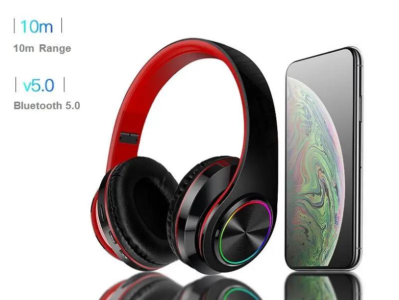 WHITE- Wireless bluetooth Headset Headphones Foldable Stereo Earphones LED Super by dealonline.co.nz