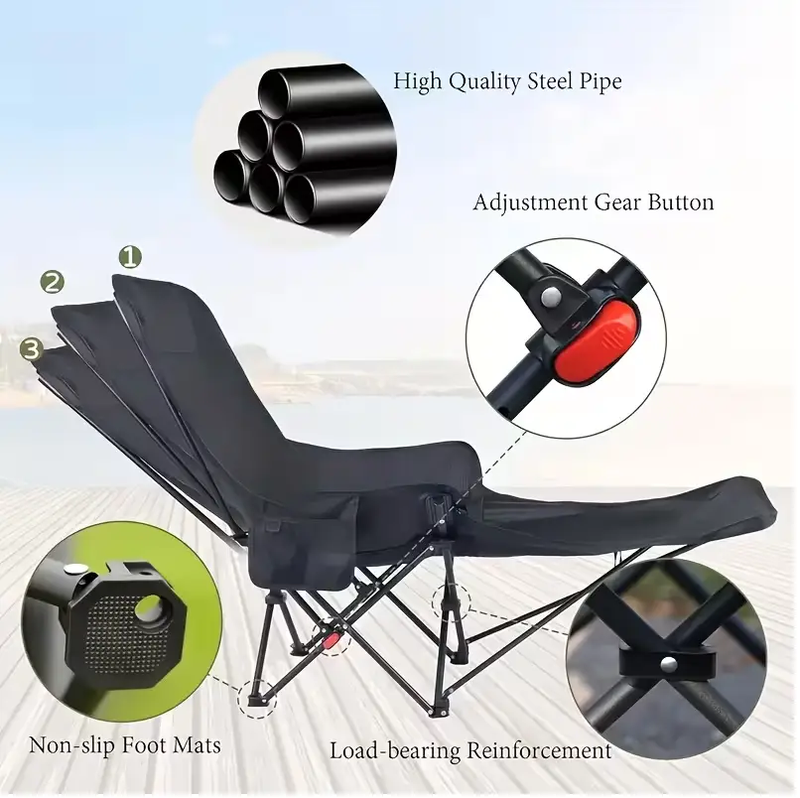 Adjustable Folding Chair with Footrest – 3 Recline Positions TMD7269 by ECOTREK
