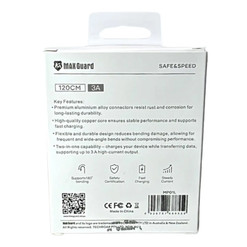 Maxguard 1.2m USB-A to Lightning Cable MP01L by 9eight5