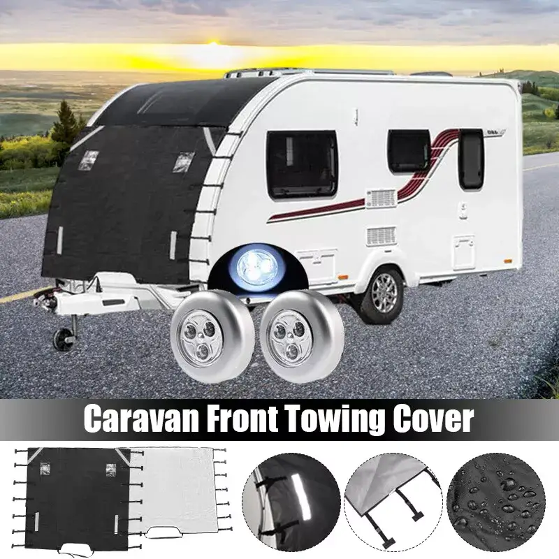 Caravan Front Towing Cover Tough 600D Protector LED Light Reflective Strips by salelink.co.nz