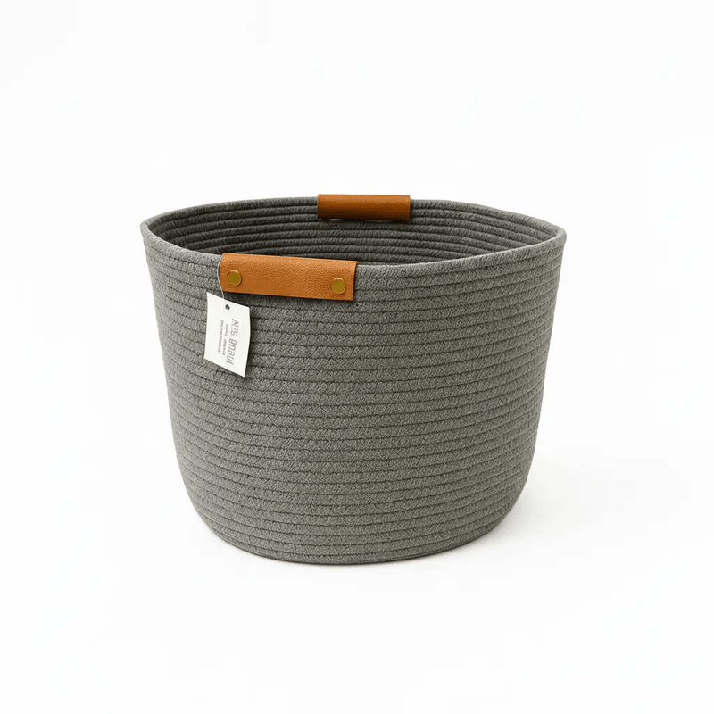 Frankly Cotton Dark Grey Basket with Tan Holders by Nest & Stem Homewares