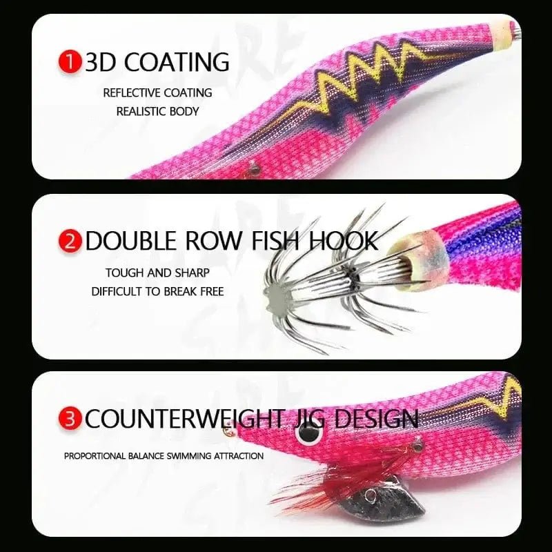 China China 10Pcs/Lot Luminous Squid Jig Hook Bait Shrimp Octopus Cuttlefish Lure Sinker Shrimp 2.5# 3.0# 3.5# Fishing Lures Lead Sinker