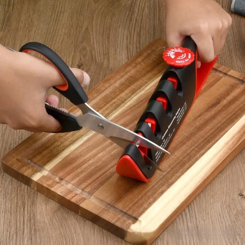 4-in-1 Quick Knife Sharpener Whetstone For The Kitchen Red and black Bagged by China Dropship