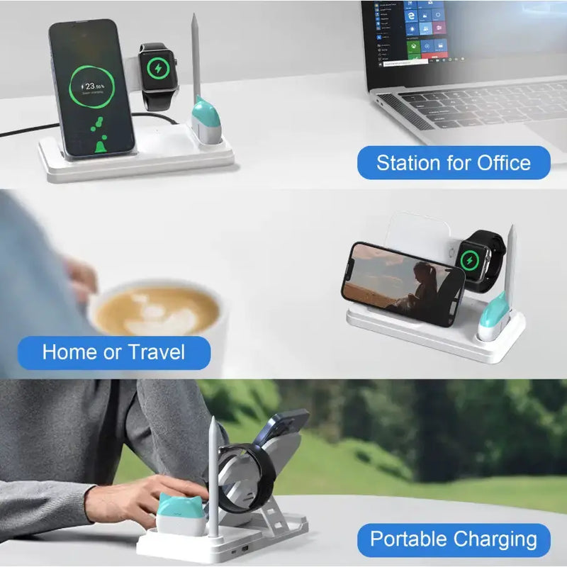 techplus 4-in-1 Wireless Charging Station 15W Fast Wireless Charger Stand for i-Series Devices 4-in-1 Wireless Charging Station 15W Fast Wireless Charger Stand fo...