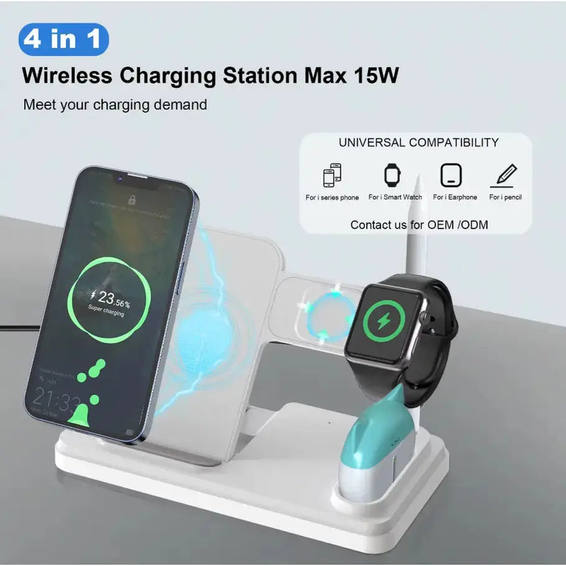 techplus 4-in-1 Wireless Charging Station 15W Fast Wireless Charger Stand for i-Series Devices 4-in-1 Wireless Charging Station 15W Fast Wireless Charger Stand fo...