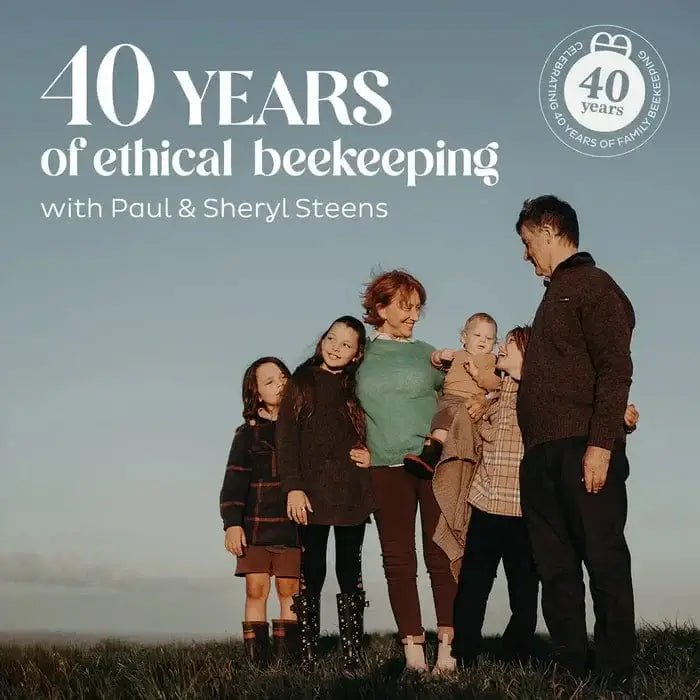 40 years of ethical beekeeping with Paul & Sheryl Steens celebrating family and nature.