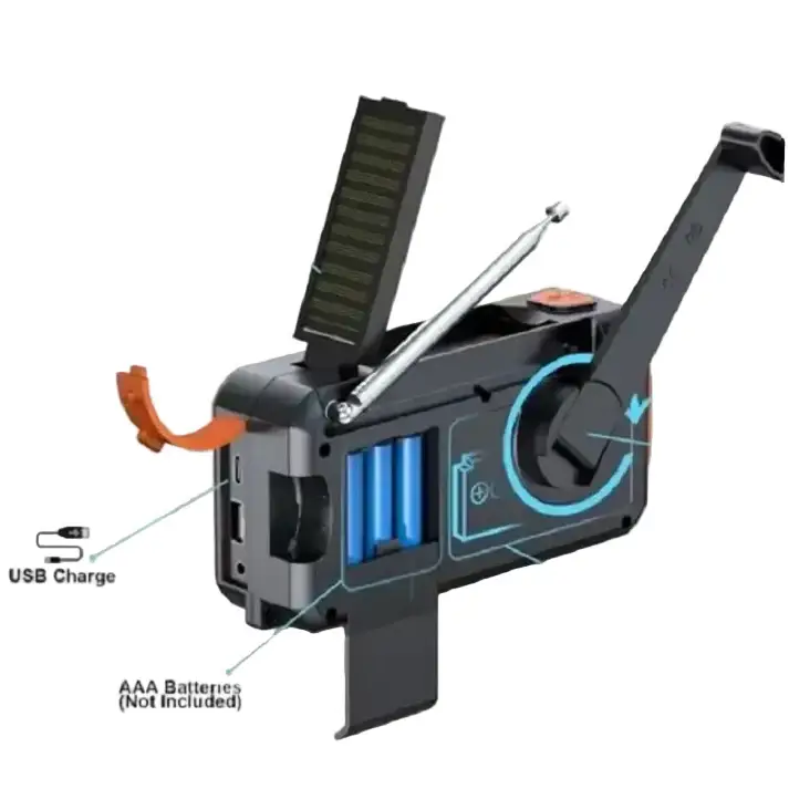 4000mAh Emergency Solar Radio with Hand Crank, Flashlight & Phone Charger by Habicare