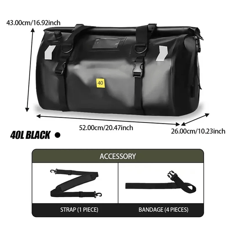 ECOTREK Motorcycle Luggage Waterproof Motorcycle Tail Bag – 40L / 66L Roll-Top PVC Duffle BQF11412 Waterproof Motorcycle Tail Bag – 40L / 66L Roll-Top PVC Duffle BQF11412