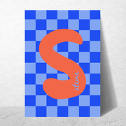 Initial Checks Blue (Personalised) by Blank Wall Print Shop