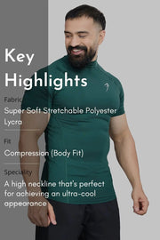 High Neck Compression T-shirt Emerald by Fuaark Nz