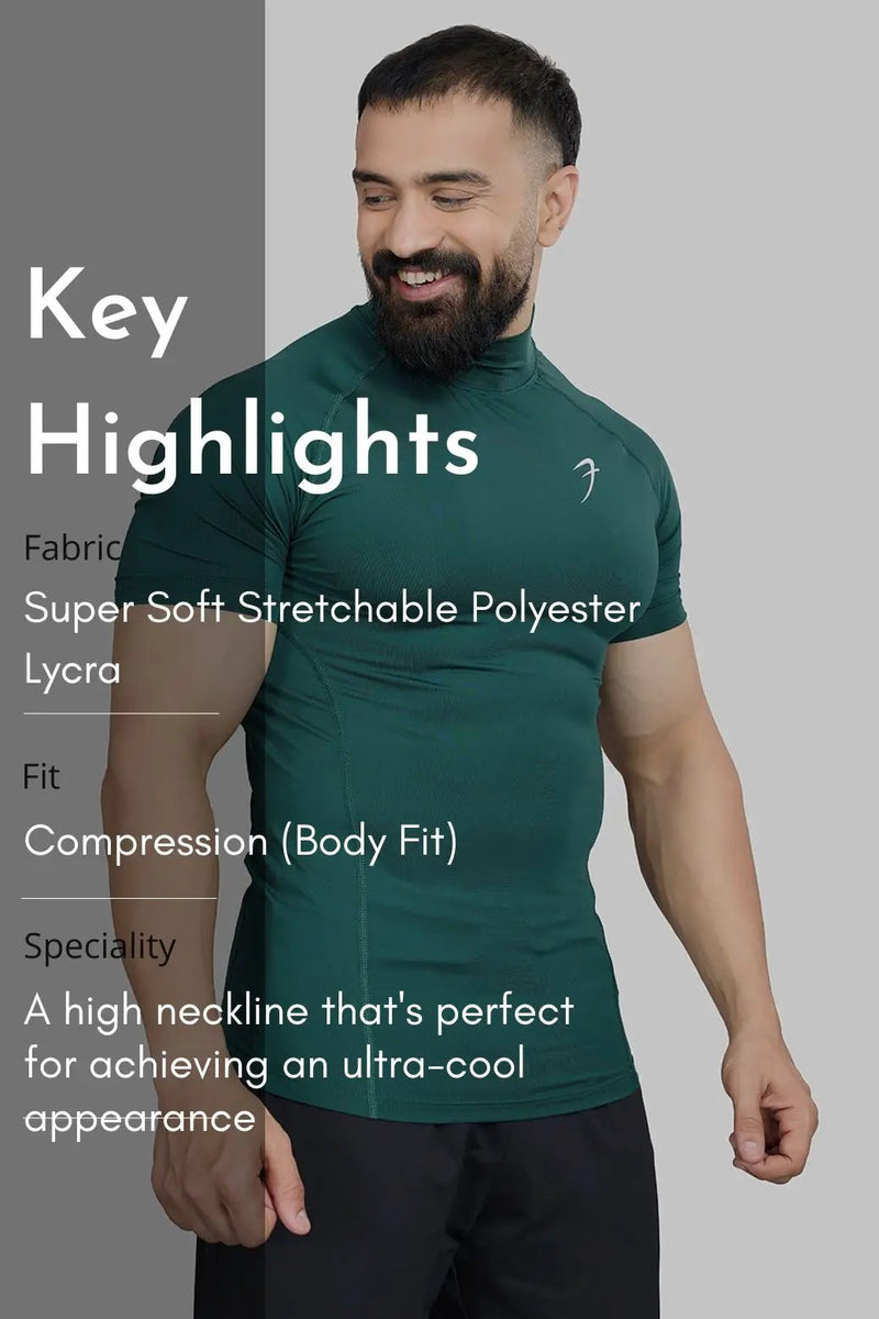 High Neck Compression T-shirt Emerald by Fuaark Nz