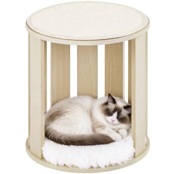 Yaheetech Yaheetech Two Level Cat House With Plush Cushion And Sisal Mat Wood Style Yaheetech Two Level Cat House With Plush Cushion