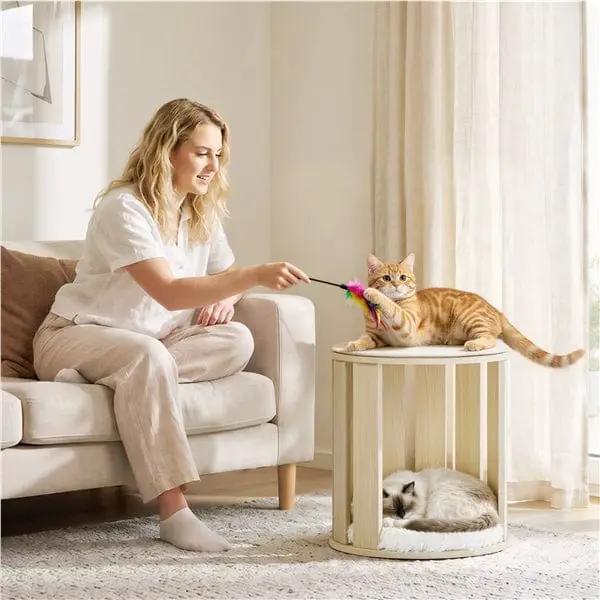 Yaheetech Yaheetech Two Level Cat House With Plush Cushion And Sisal Mat Wood Style Yaheetech Two Level Cat House With Plush Cushion