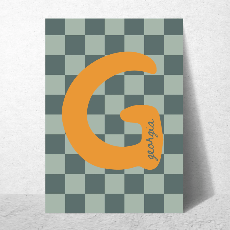 Initial Checks Blue (Personalised) by Blank Wall Print Shop