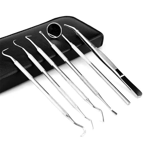 6PCS Dental Hygiene Tools Teeth Cleaning Kits Mirror Scraper Pick Scaler Tweezer by salelink.co.nz
