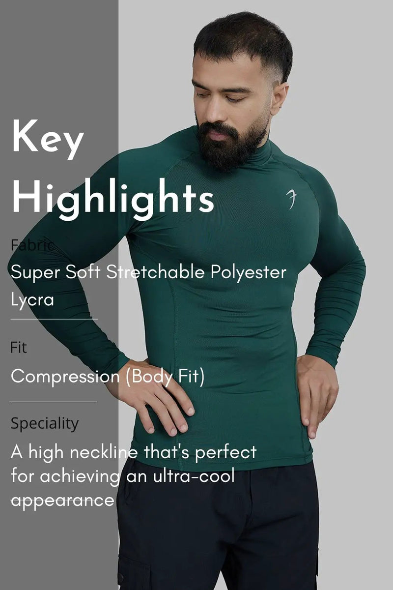 High Neck Compression Full Sleeves T-shirt Emerald by Fuaark Nz