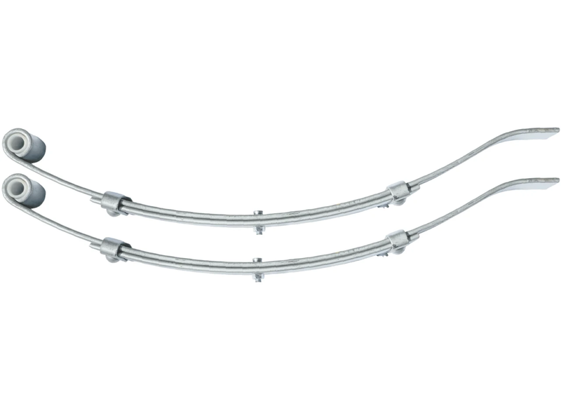 Trojan 2-Leaf Low Slipper Spring - 500kg - 50mm wide Pair showing curved metal design and attachment ends.