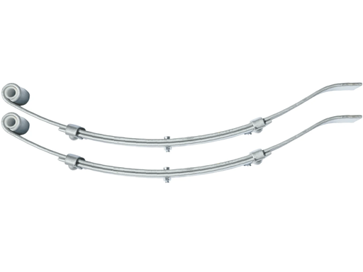 Trojan 2-Leaf Low Slipper Spring - 500kg - 50mm wide Pair showing curved metal design and attachment ends.
