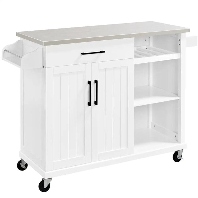 Kitchen Trolley Kitchen Island Cart with Stainless Steel Top & Storage by Yaheetech