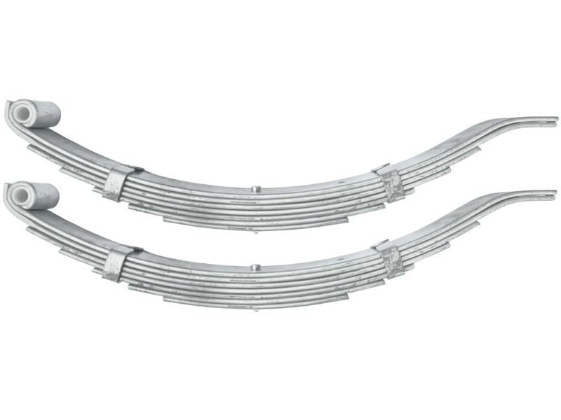 Trojan 7 Leaf Low Slipper Spring - 1750kg - 50mm wide - Pair, featuring metal leaf springs for enhanced vehicle performance.