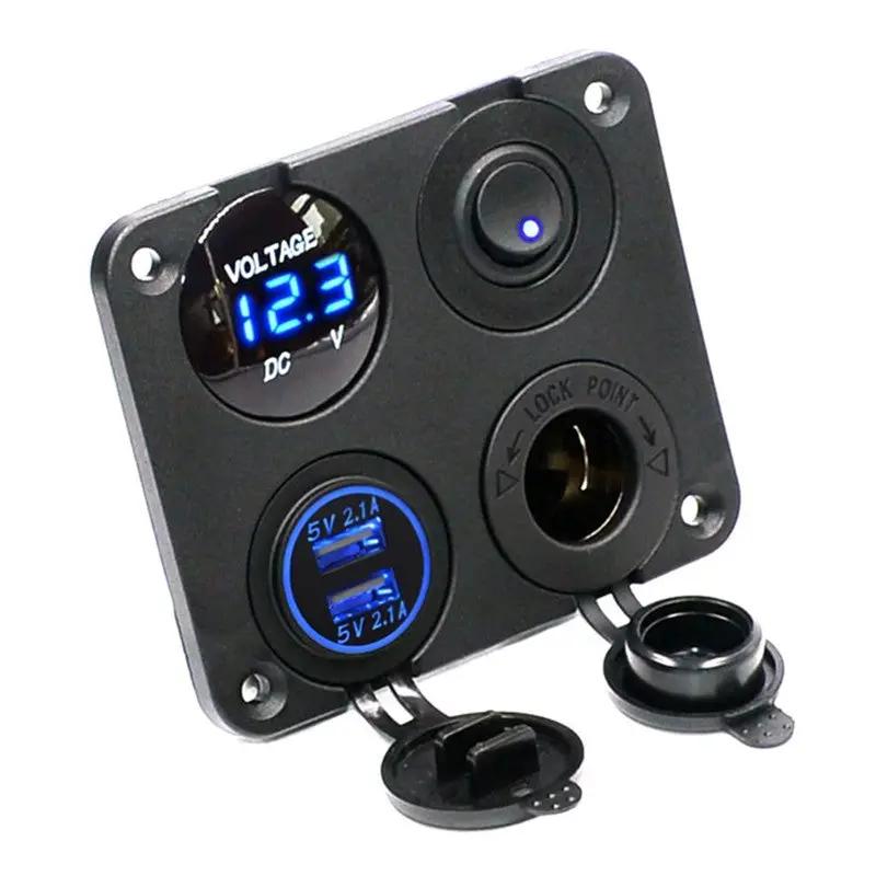 4 Way DC 12V-24V Car Cigarette Lighter Socket+Dual USB Charger Voltmeter Adapter by salelink.co.nz